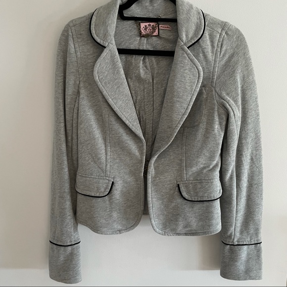 Juicy Couture casual gray blazer jacket with pockets and black piping